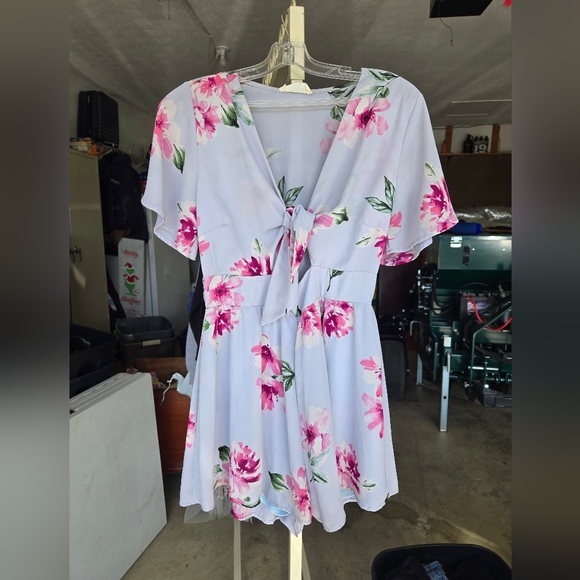 Peach Love California Floral Tie-Front Romper - Picture 1 of 4